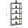 A product image of a black metal shelving unit with light brown shelves, showing dimensions and weight capacity per shelf. Podgląd zdjęcia produktu