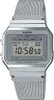 A close-up studio shot of a silver Casio digital watch with a mesh band. Voir les images du produit