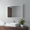 A modern bathroom vanity with a rectangular sink and a large LED mirror above it. Produktbild-Vorschau