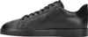 A side view of a black leather sneaker. Voir les images du produit