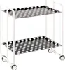 A white metal serving cart with two black shelves decorated with white polka dots, shown on a white background. Voir les images du produit