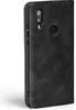 A black flip cover case for a Huawei P20 Lite phone, shown from the side. Produktbild-Vorschau