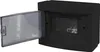 A black electrical distribution box with a clear, open door, shown from a diagonal angle against a white background. Produktbild-Vorschau
