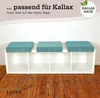 A white Kallax shelf unit with three turquoise seat cushions on top, placed on a wooden floor against a white wall. Anteprima dell’immagine prodotto
