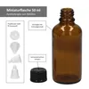 A 50ml amber glass bottle with various dropper inserts and a black screw cap, presented with descriptive text labels. Náhled obrázku produktu
