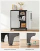 A collage showing a cabinet with its doors open, and close-ups of its legs. Produktbild-Vorschau