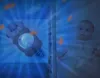 A baby in a crib with a projector toy that projects stars and fish. Produktbild-Vorschau