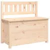 A wooden storage bench with a slatted backrest, shown against a white background. Produktbild-Vorschau