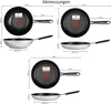 Diagrams showing dimensions and volumes of different cookware items. Produktbild-Vorschau