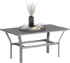 A dark gray metal coffee table with a slatted top, set against a white background. Two coffee cups and a vase with dried flowers are placed on the table. Náhled obrázku produktu