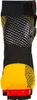 Bergschuh "G5 Evo" von La Sportiva; schwarz mit gelben und roten Akzenten; zeigt die Rückansicht und das Schnellschnürsystem. Voir les images du produit