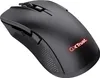 A black wireless mouse with a red illuminated logo. Produktbild-Vorschau