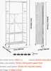A white folding shelving unit is shown in both its assembled and folded states, with dimensions and load capacities indicated. Anteprima dell’immagine prodotto