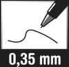 A pen drawing a wavy line on a white background with the pen tip visible, and text indicating the line thickness. Anteprima dell’immagine prodotto