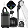 A portable camping shower kit is laid out on a white background, showcasing its components. Produktbild-Vorschau