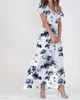 ASKSA Damen Sommerkleid Blumendruck Lang Ruesche Kurzarm V Produktbild-Vorschau 2