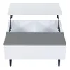 A white coffee table with a gray top and a lift-top mechanism is shown from the front. Produktbild-Vorschau