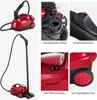 A collage of images showcasing a red steam cleaner and its features. Produktbild-Vorschau