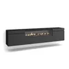 A black wall-mounted TV cabinet with an electric fireplace. Produktbild-Vorschau