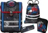 A collection of Spiderman-themed school supplies, including a backpack, a drawstring bag, and two pencil cases, arranged on a white background. Produktbild-Vorschau