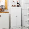 A white storage cabinet with two doors in a kitchen setting. Náhled obrázku produktu
