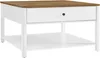 A white coffee table with a wooden top and a single drawer is shown against a white background. Anteprima dell’immagine prodotto
