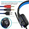 A gaming headset with its various connection cables and a close-up of its ear cup detail, along with descriptive text about its features. Produktbild-Vorschau