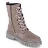 A single beige lace-up boot with a side zipper is shown against a white background. Produktbild-Vorschau