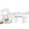 A close-up, transparent view of an in-ear monitor with a specification list next to it, set against a stylized mountain landscape background. Produktbild-Vorschau