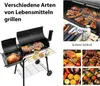 A collage of images showing a charcoal grill, various grilled foods, and grilling accessories. Produktbild-Vorschau