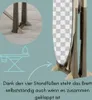 A close-up of an ironing board's legs and a diagram illustrating its stability. Produktbild-Vorschau