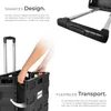 A person's hands are shown interacting with a foldable trolley, demonstrating its features. Text overlays describe the product's design and transport flexibility. Náhled obrázku produktu