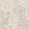 A close-up of a botanical pattern wallpaper with leaves and flowers in shades of beige and cream. Produktbild-Vorschau
