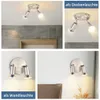 A collage of images showing a silver-colored LED spotlight fixture mounted as a ceiling light and a wall light. Produktbild-Vorschau