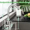A stainless steel kitchen faucet with dimensions indicated by measurement lines and text. Anteprima dell’immagine prodotto