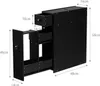 A black storage cabinet with drawers and shelves, shown with dimensions indicated by measurement lines and text. Náhľad obrázku produktu