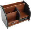 A wooden desk organizer with multiple compartments and a small drawer. Podgląd zdjęcia produktu