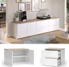 A modern living room with a white and wood media console, record player, and decorative items. Náhled obrázku produktu