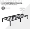 A diagram showing a metal bed frame with text highlighting its features. Produktbild-Vorschau