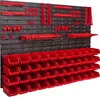 A wall-mounted storage system with multiple red bins and tool holders. Anteprima dell’immagine prodotto