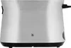 A silver toaster with a black base against a white background. Produktbild-Vorschau