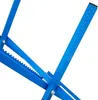 A close-up view of a blue folding sawhorse, showing its serrated edges and metal construction. Produktbild-Vorschau