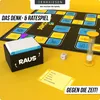 A board game with cards, dice, and an hourglass on a yellow surface. Náhled obrázku produktu