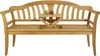 A wooden garden bench with a small fold-out table in the center, holding two apples. Produktbild-Vorschau