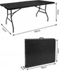 A diagram showing the dimensions of a folded and unfolded black table. Produktbild-Vorschau