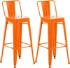 Two orange bar stools with backs are shown against a white background. Podgląd zdjęcia produktu
