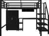 A black metal loft bed with an integrated desk, wardrobe, and shelving unit. Produktbild-Vorschau