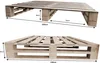 Two views of a wooden pallet bed frame with dimensions indicated. Produktbild-Vorschau
