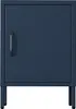 A front view of a dark blue metal cabinet with a single door and a handle, standing on four slender legs. Anteprima dell’immagine prodotto