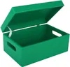An open green wooden storage box with handles and a lid. Produktbild-Vorschau